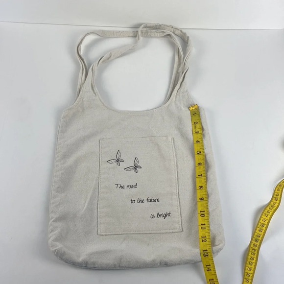 Off-white cotton canvas the future is bright printed book shoulder bag purse - Picture 5 of 11